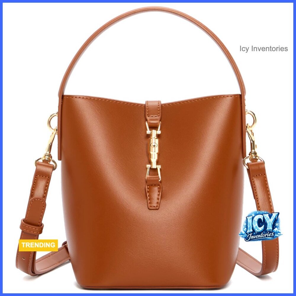 Small Vegan Leather Bucket Bag Crossbody Shoulder Purse